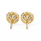 Yellow Gold Round Brilliant Diamond Floating Halo Stud Earring