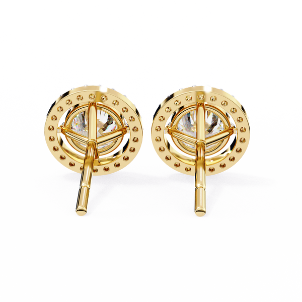 Gold Round Brilliant Diamond Floating Halo Stud Earring