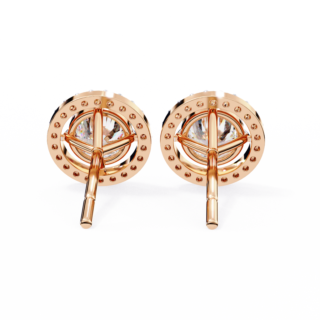 Rose Gold Round Brilliant Diamond Floating Halo Stud Earrings