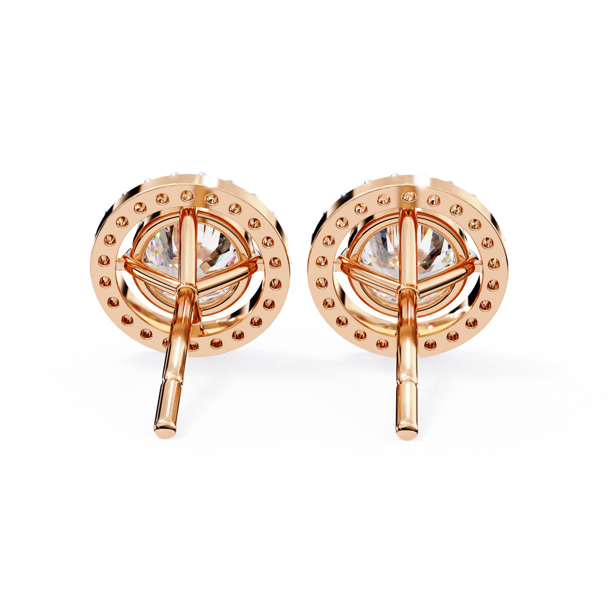 Rose Gold Round Brilliant Diamond Floating Halo Stud Earrings