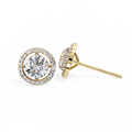 Yellow Gold Round Brilliant Diamond Floating Halo Stud Earring
