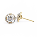 Yellow Gold Round Brilliant Diamond Floating Halo Stud Earring