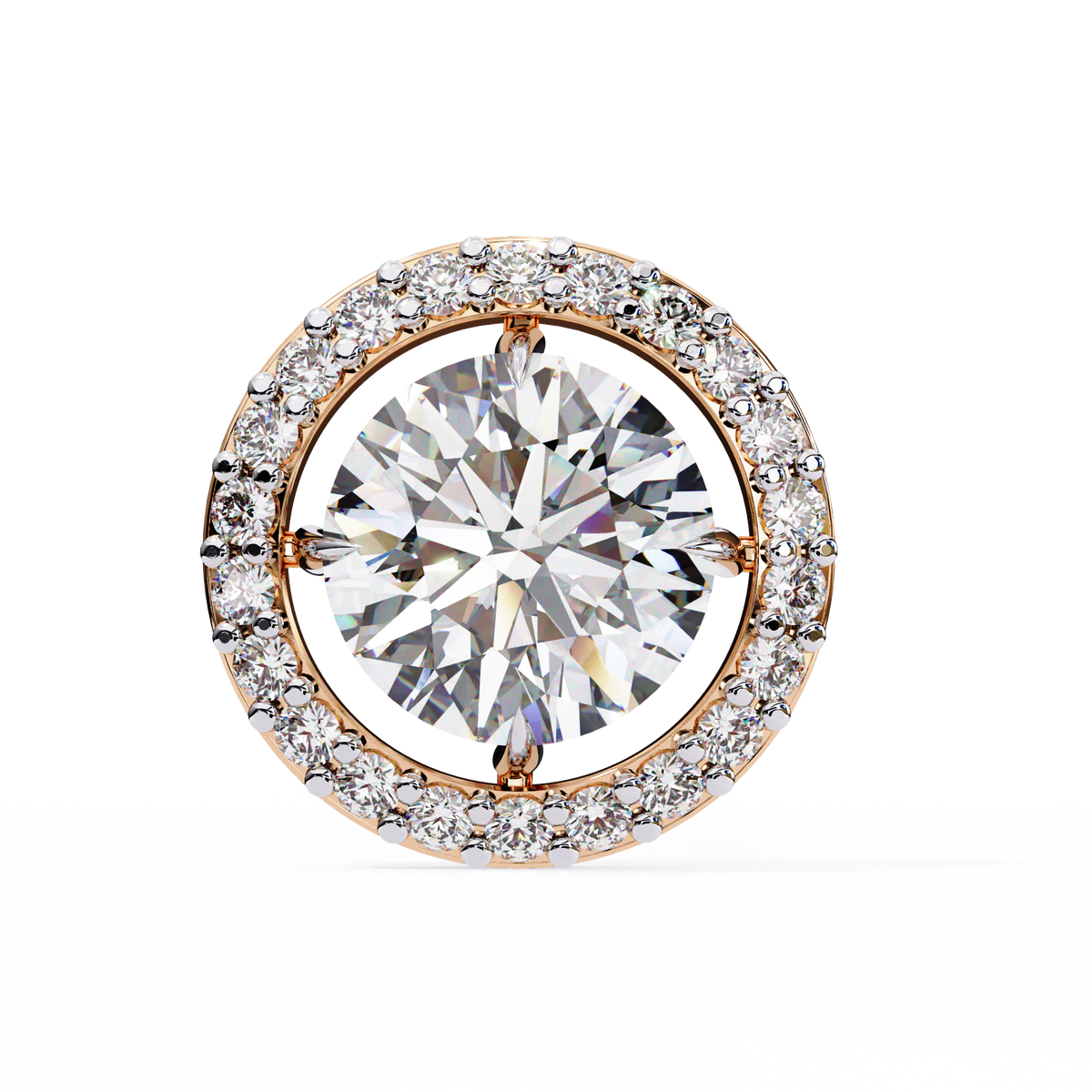 Rose Gold Round Brilliant Diamond Floating Halo Stud Earrings