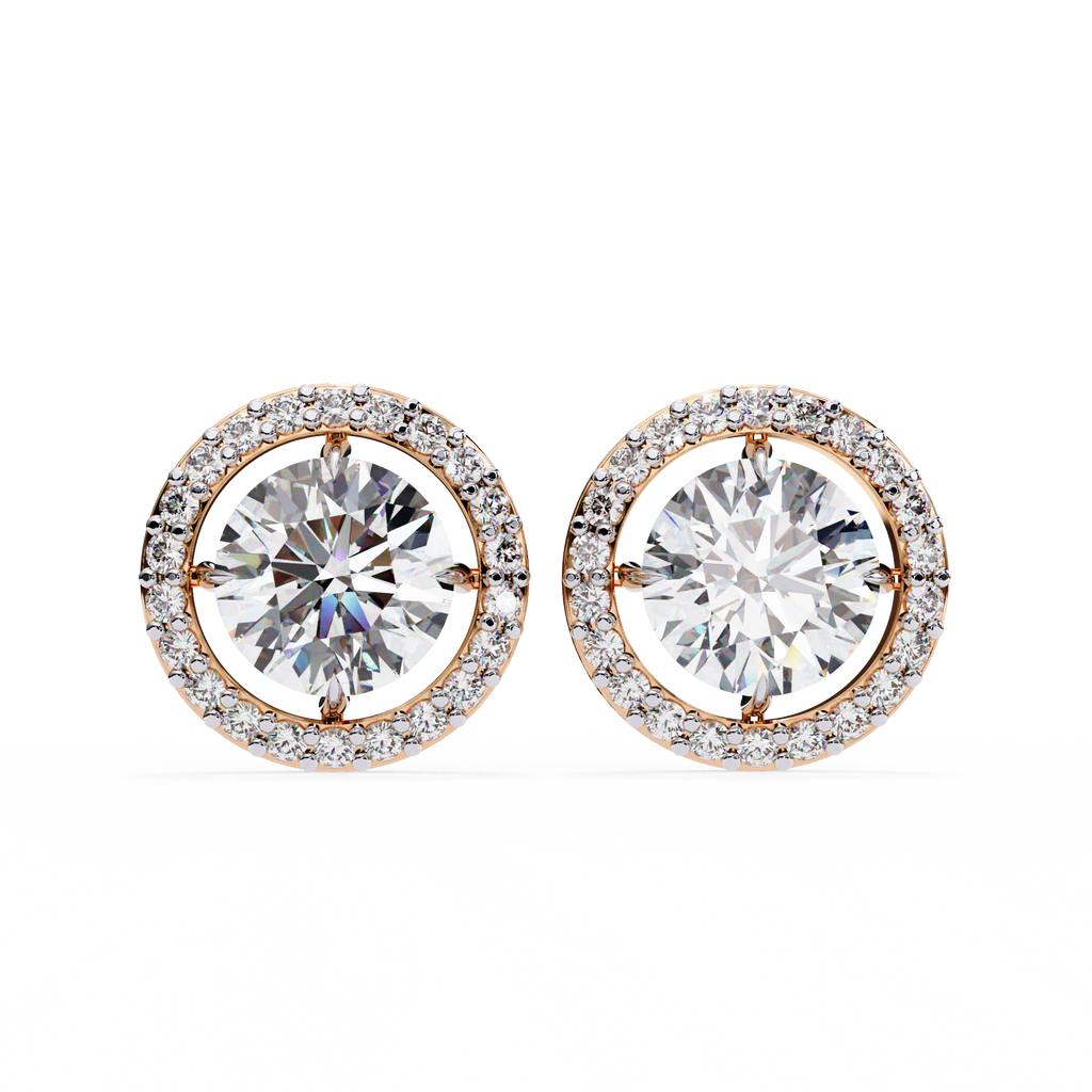 Rose Gold Round Brilliant Diamond Floating Halo Stud Earrings