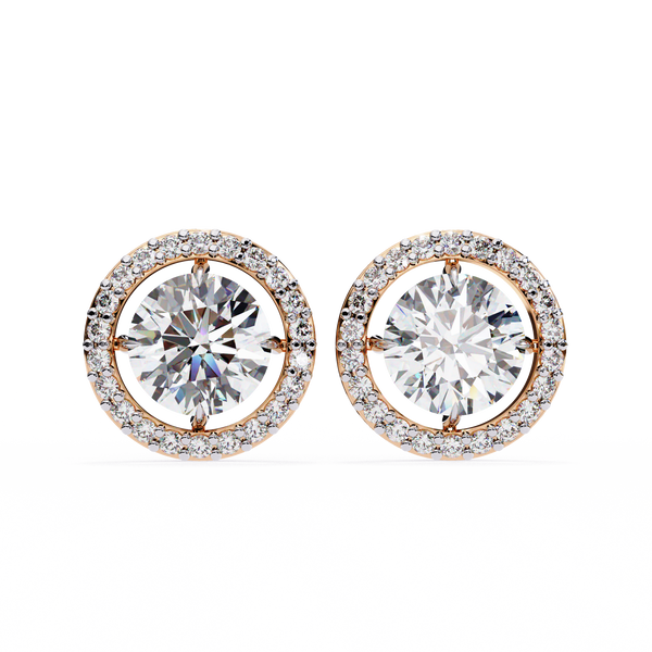 Rose Gold Round Brilliant Diamond Floating Halo Stud Earrings