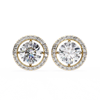 Yellow Gold Round Brilliant Diamond Floating Halo Stud Earring
