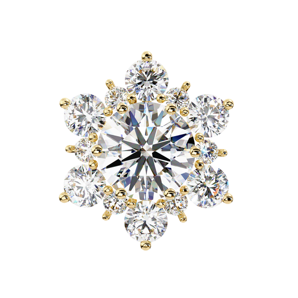 Gold Round Brilliant Diamond Sunburst Cluster Stud Earring