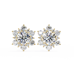Yellow Gold Round Brilliant Diamond Sunburst Cluster Stud Earring