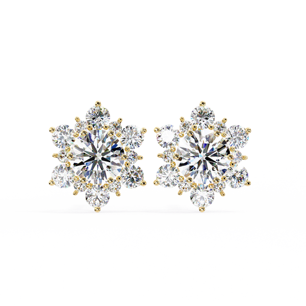 Gold Round Brilliant Diamond Sunburst Cluster Stud Earring