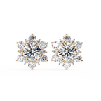 Rose Gold Round Brilliant Diamond Sunburst Cluster Stud Earrings
