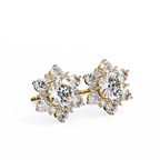 Yellow Gold Round Brilliant Diamond Sunburst Cluster Stud Earring