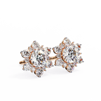Rose Gold Round Brilliant Diamond Sunburst Cluster Stud Earrings