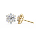 Yellow Gold Round Brilliant Diamond Sunburst Cluster Stud Earring