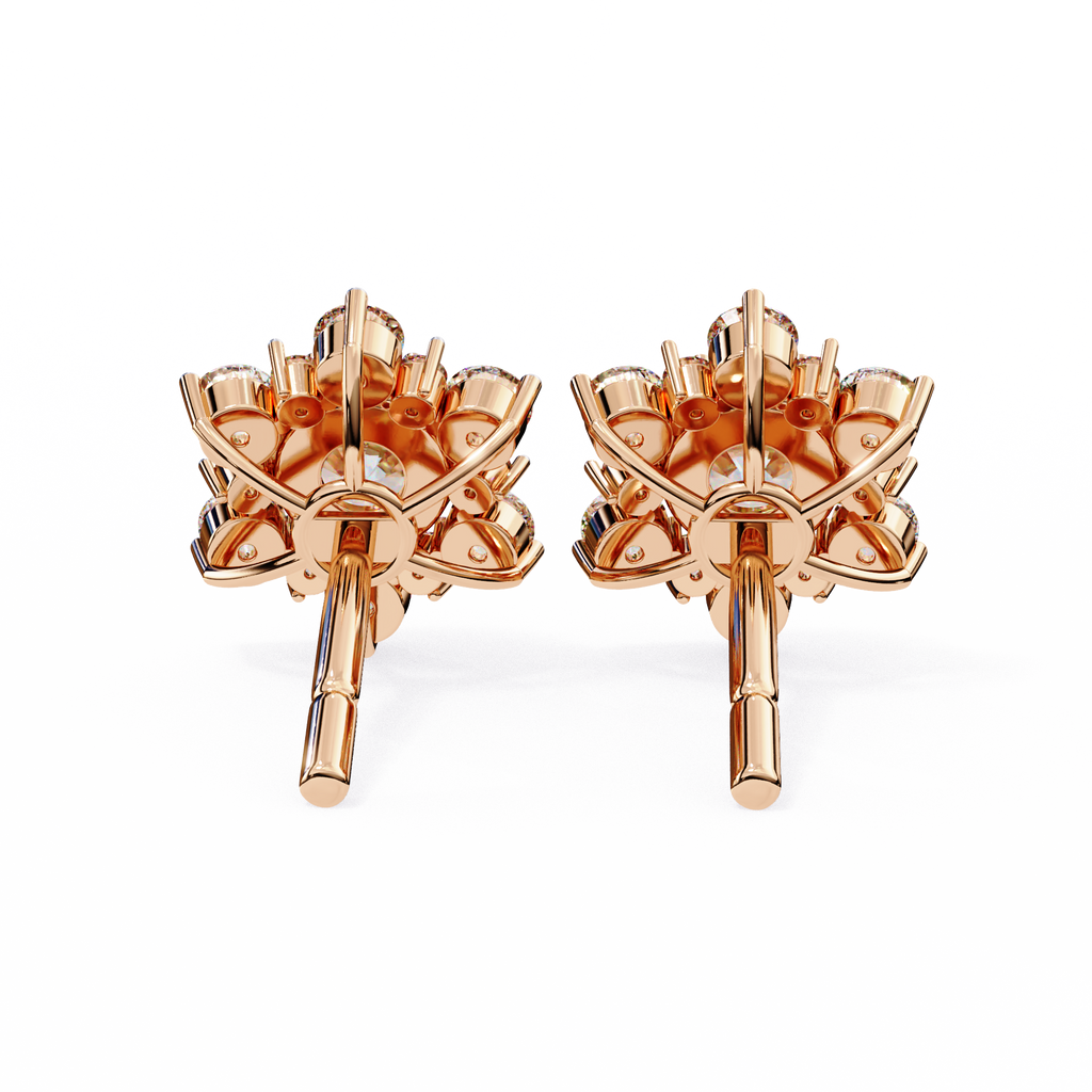 Rose Gold Round Brilliant Diamond Sunburst Cluster Stud Earrings
