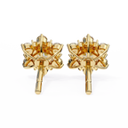Yellow Gold Round Brilliant Diamond Sunburst Cluster Stud Earring