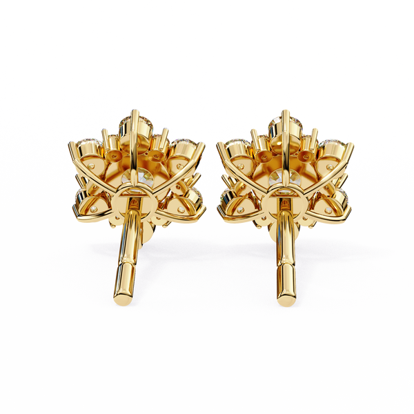 Gold Round Brilliant Diamond Sunburst Cluster Stud Earring