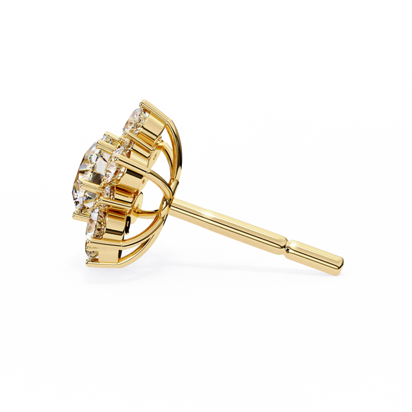 Gold Round Brilliant Diamond Sunburst Cluster Stud Earring