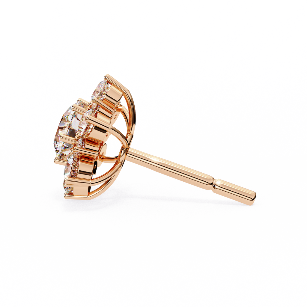 Rose Gold Round Brilliant Diamond Sunburst Cluster Stud Earrings