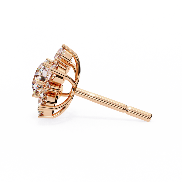 Rose Gold Round Brilliant Diamond Sunburst Cluster Stud Earrings