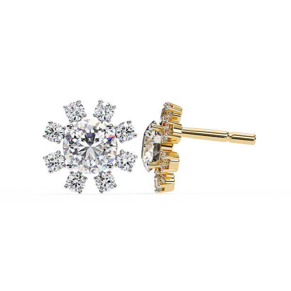 Gold Round Brilliant Diamond Starburst Halo Stud Earring