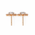Rose Gold Round Brilliant Diamond Starburst Halo Stud Earrings