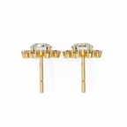 Yellow Gold Round Brilliant Diamond Starburst Halo Stud Earring