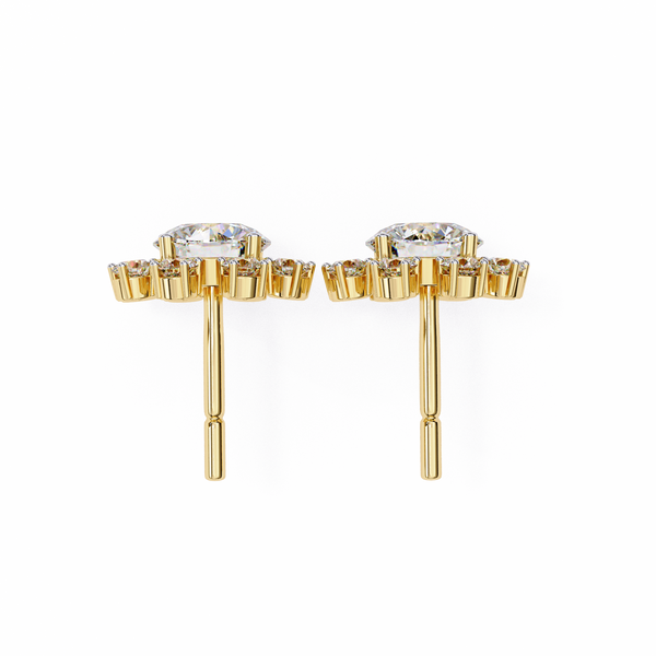 Gold Round Brilliant Diamond Starburst Halo Stud Earring