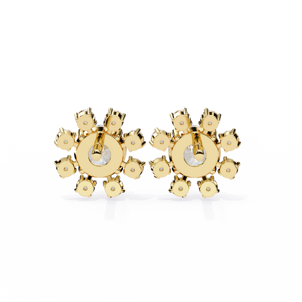Gold Round Brilliant Diamond Starburst Halo Stud Earring