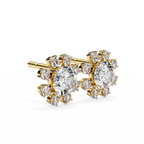 Yellow Gold Round Brilliant Diamond Starburst Halo Stud Earring