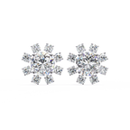 Rose Gold Round Brilliant Diamond Starburst Halo Stud Earrings