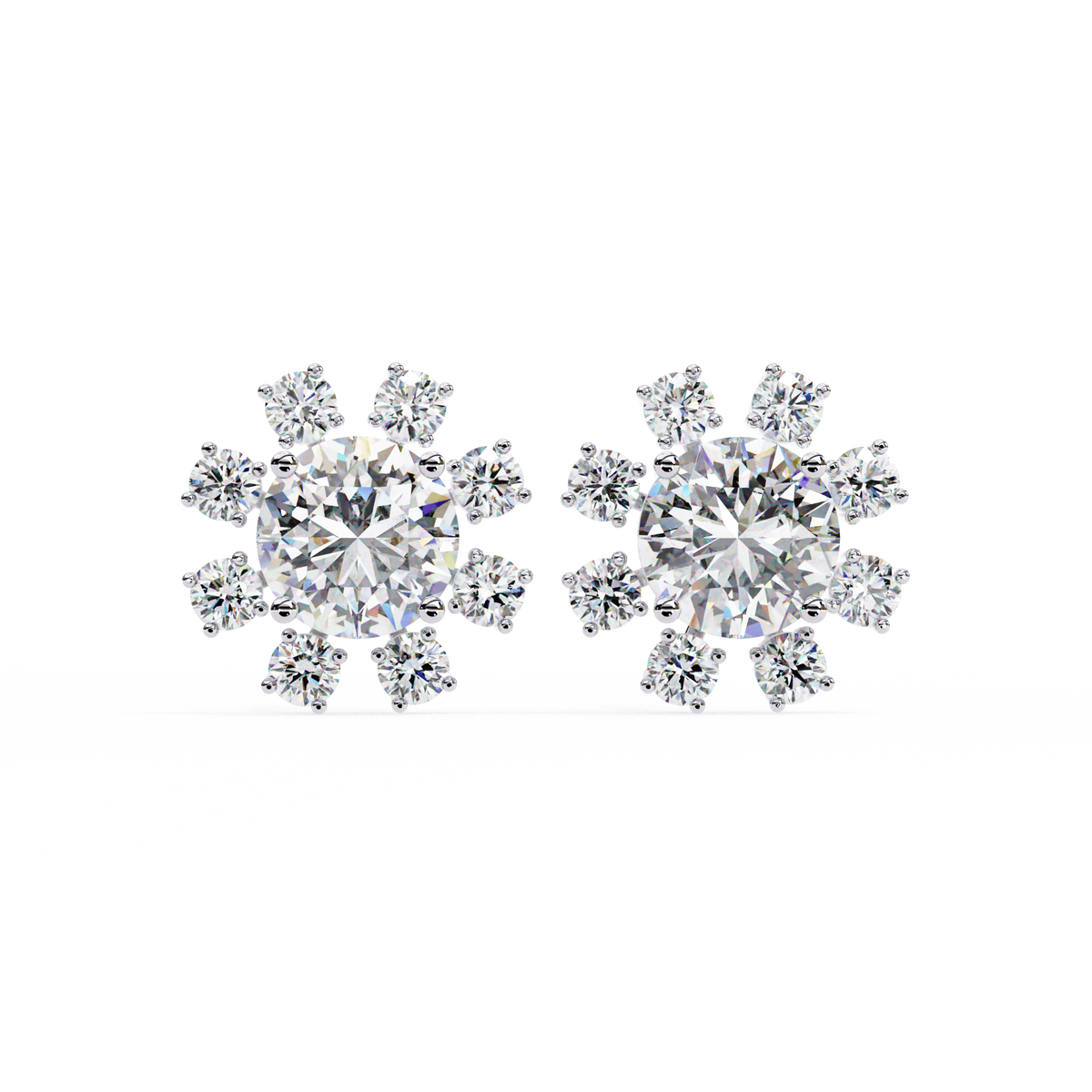 Rose Gold Round Brilliant Diamond Starburst Halo Stud Earrings