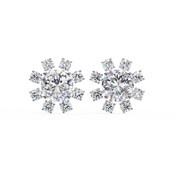 Gold Round Brilliant Diamond Starburst Halo Stud Earring