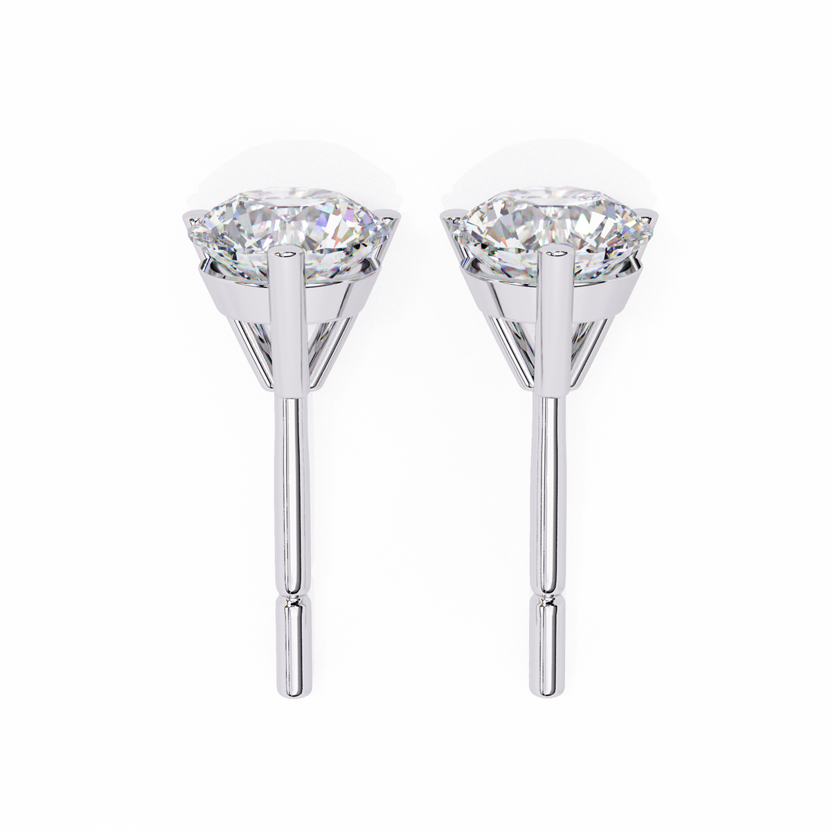 White Gold Three-Prong Martini Round Diamond Stud Earrings