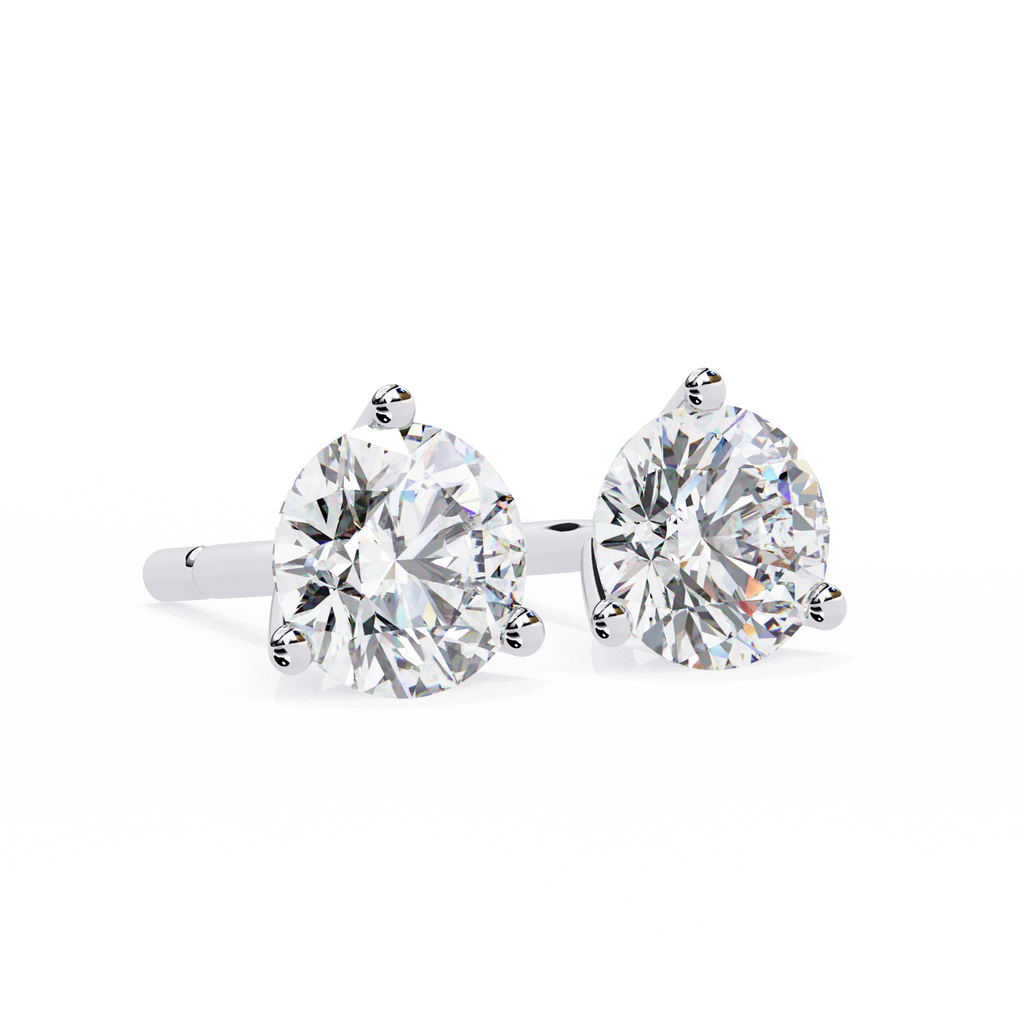 White Gold Three-Prong Martini Round Diamond Stud Earrings