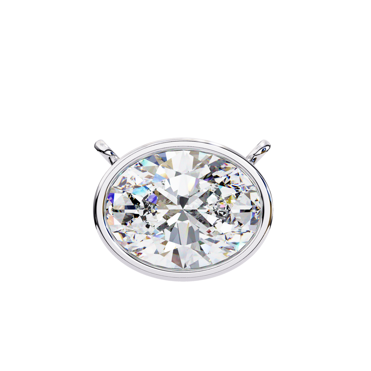 White Gold East-West Oval Solitaire Diamond Pendant