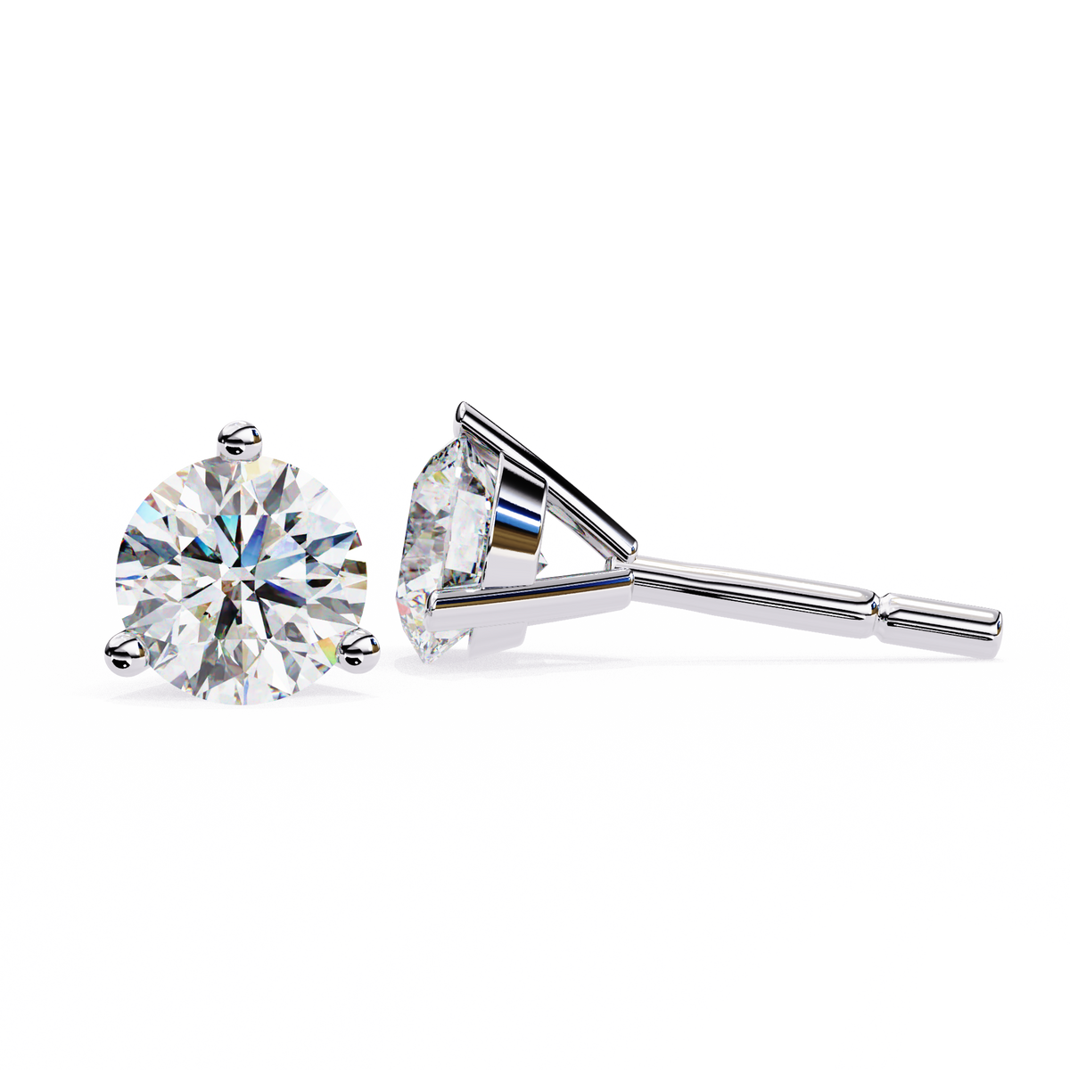 White Gold Three-Prong Martini Round Diamond Stud Earrings