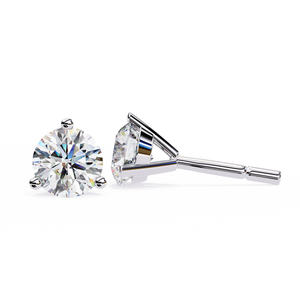 White Gold Three-Prong Martini Round Diamond Stud Earrings