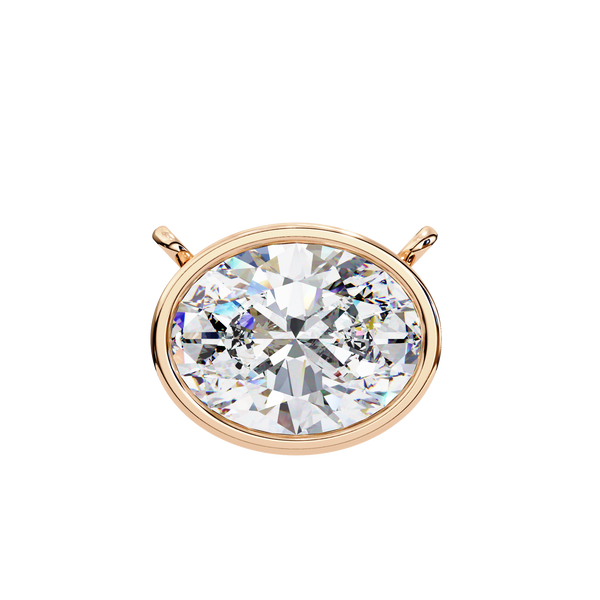 Rose Gold East-West Oval Diamond Bezel Solitaire Pendant