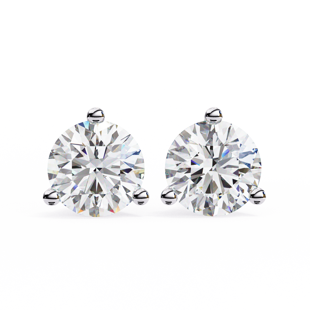 White Gold Three-Prong Martini Round Diamond Stud Earrings