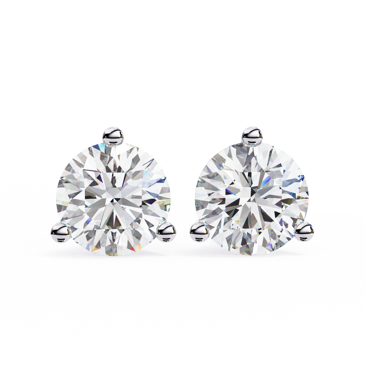 White Gold Three-Prong Martini Round Diamond Stud Earrings