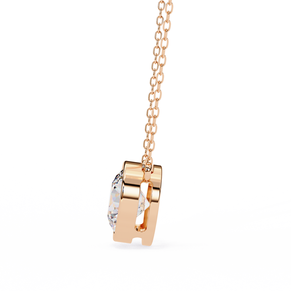 Rose Gold Round Brilliant Diamond Bezel Solitaire Pendant