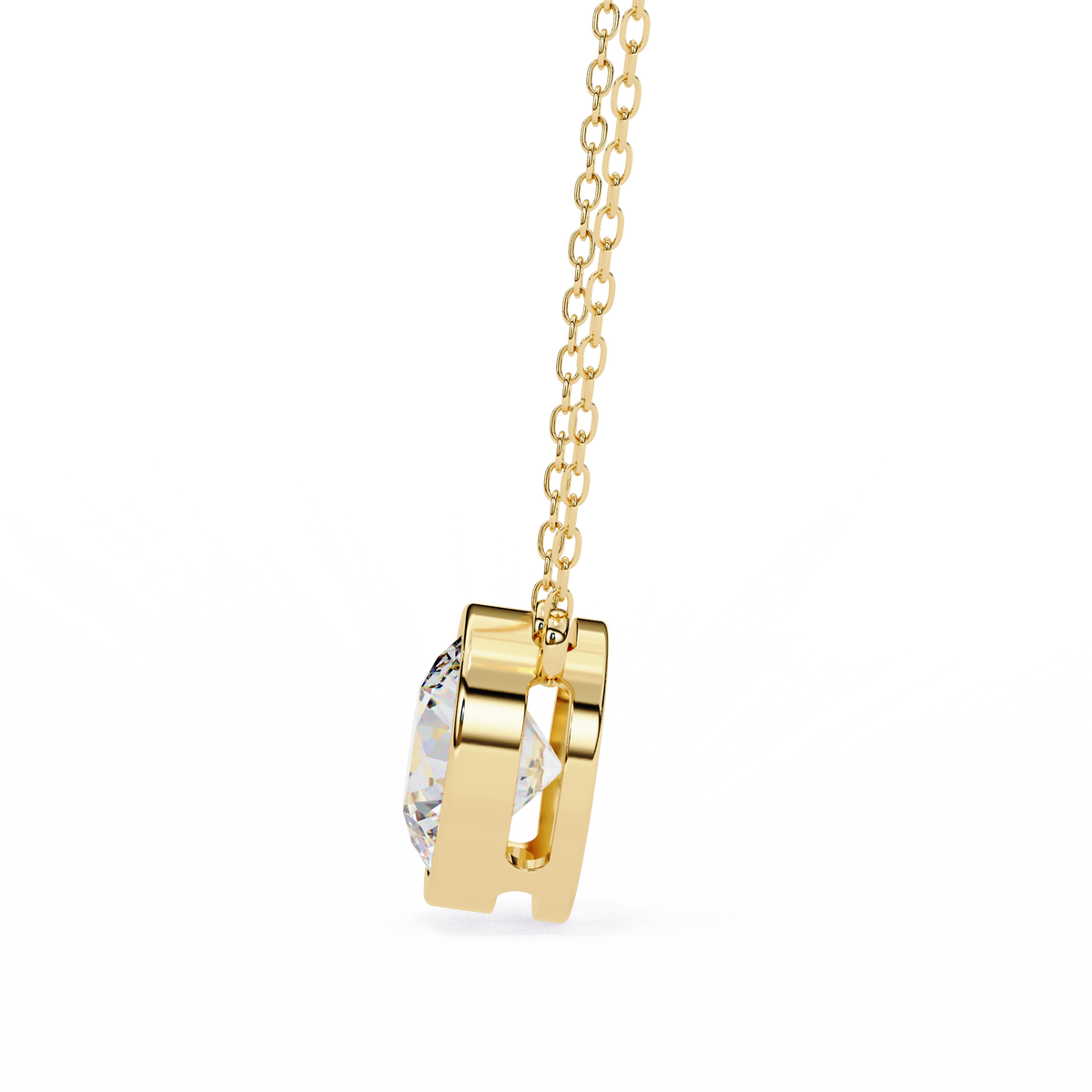 Yellow Gold Round Brilliant Diamond Bezel Solitaire Pendant