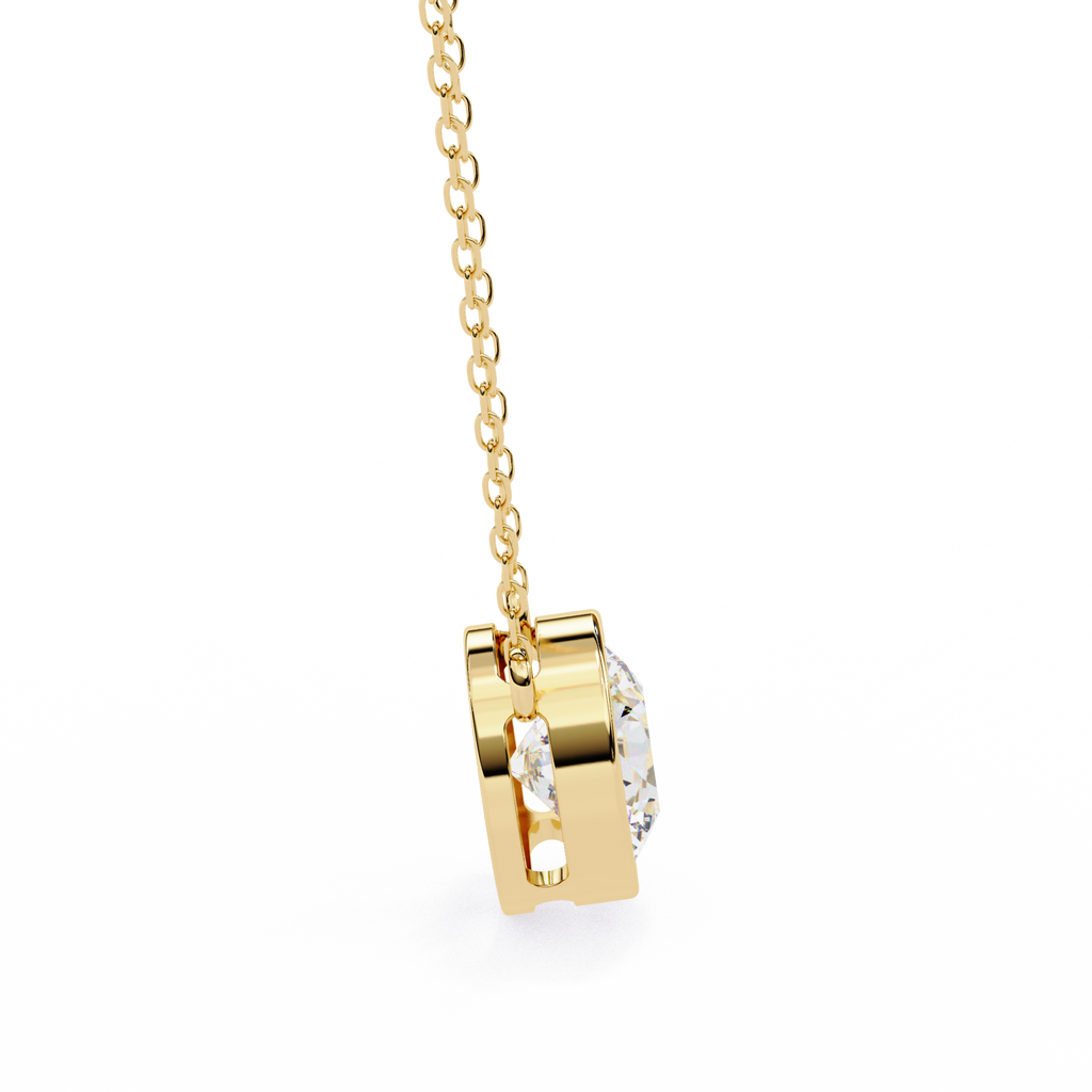 Yellow Gold Round Brilliant Diamond Bezel Solitaire Pendant