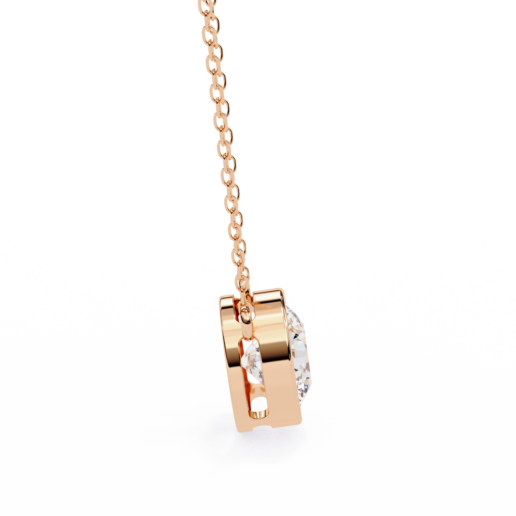 Rose Gold Round Brilliant Diamond Bezel Solitaire Pendant
