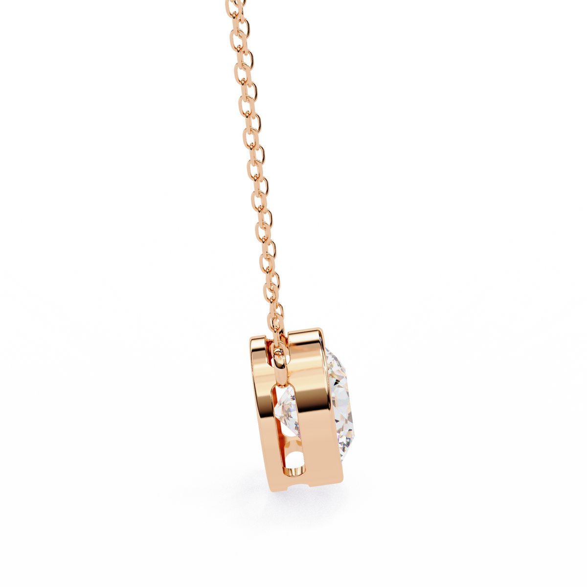 Rose Gold Round Brilliant Diamond Bezel Solitaire Pendant