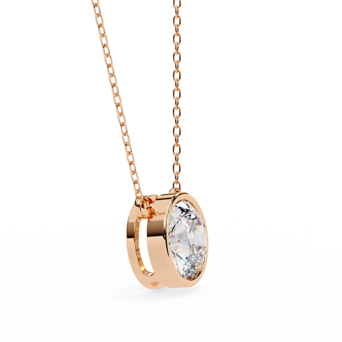 Rose Gold Round Brilliant Diamond Bezel Solitaire Pendant
