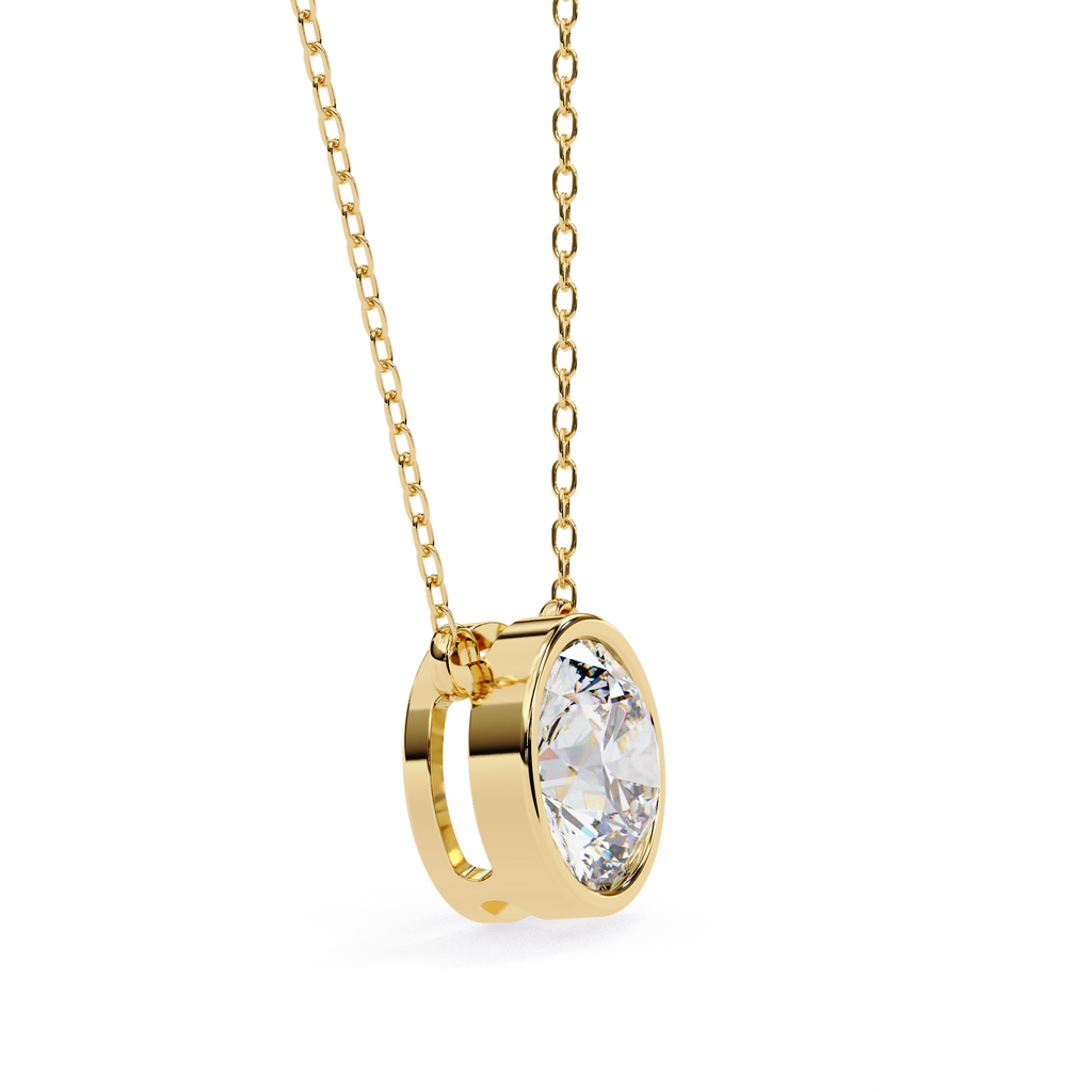 Yellow Gold Round Brilliant Diamond Bezel Solitaire Pendant