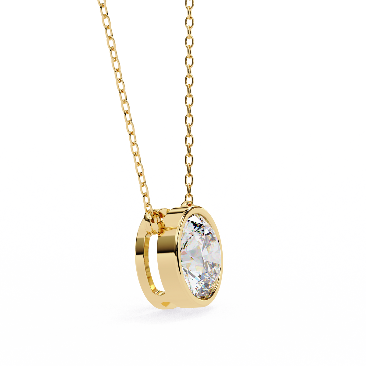 Yellow Gold Round Brilliant Diamond Bezel Solitaire Pendant