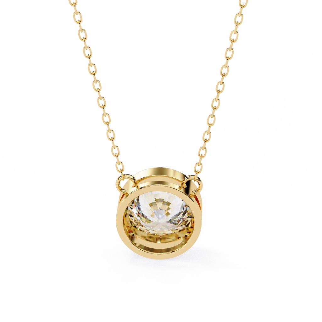Yellow Gold Round Brilliant Diamond Bezel Solitaire Pendant