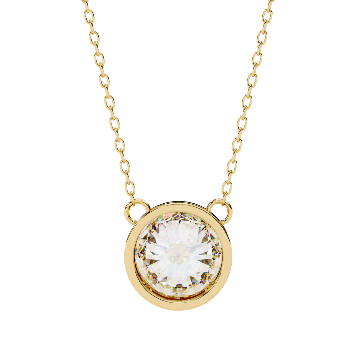 Yellow Gold Round Brilliant Diamond Bezel Solitaire Pendant